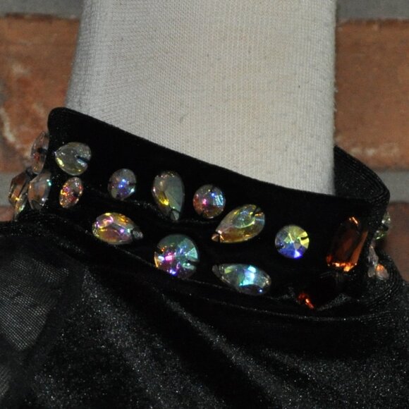 SixO Black Velvet Figure Skating Dance Competition Dress Sheer Sleeves L - Picture 7 of 11